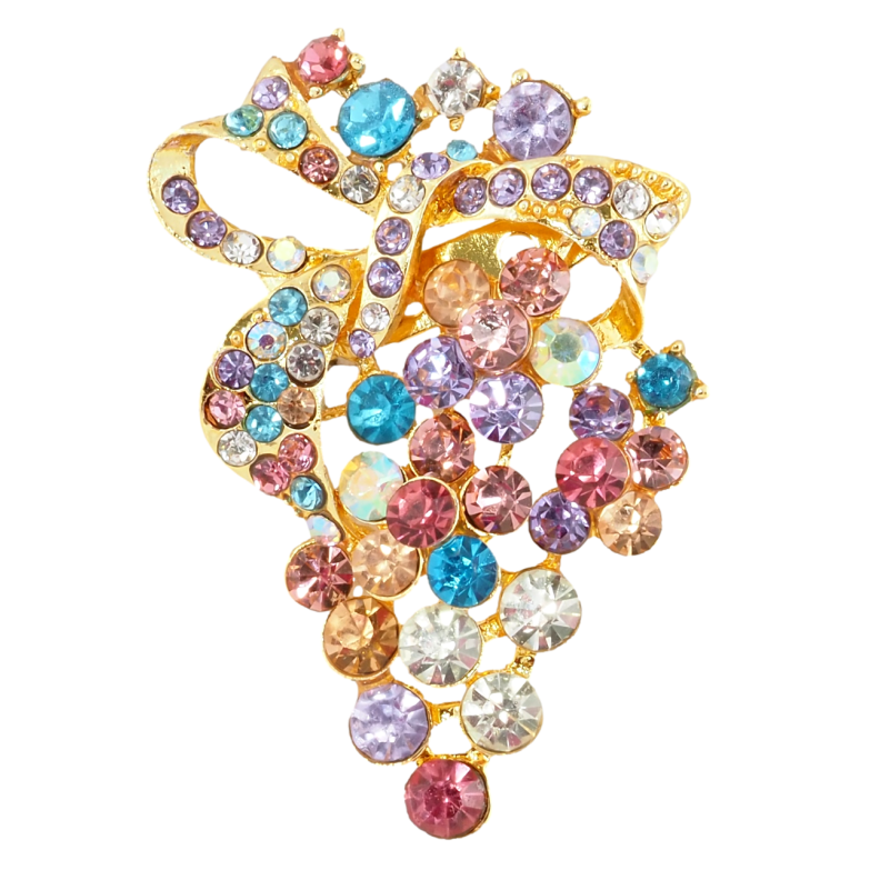 Брошь Цветочная гроздь с разноцветными стразами фото №1
