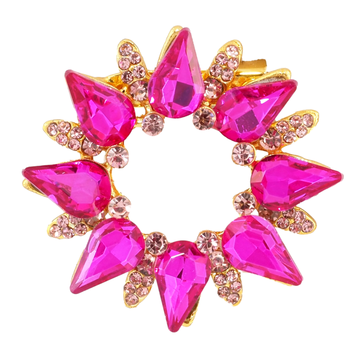 Брошка Віночок з рожевими стразами фото №3