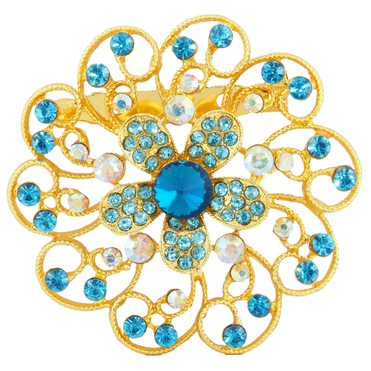 Брошь Цветок с бирюзовыми стразами фото №9