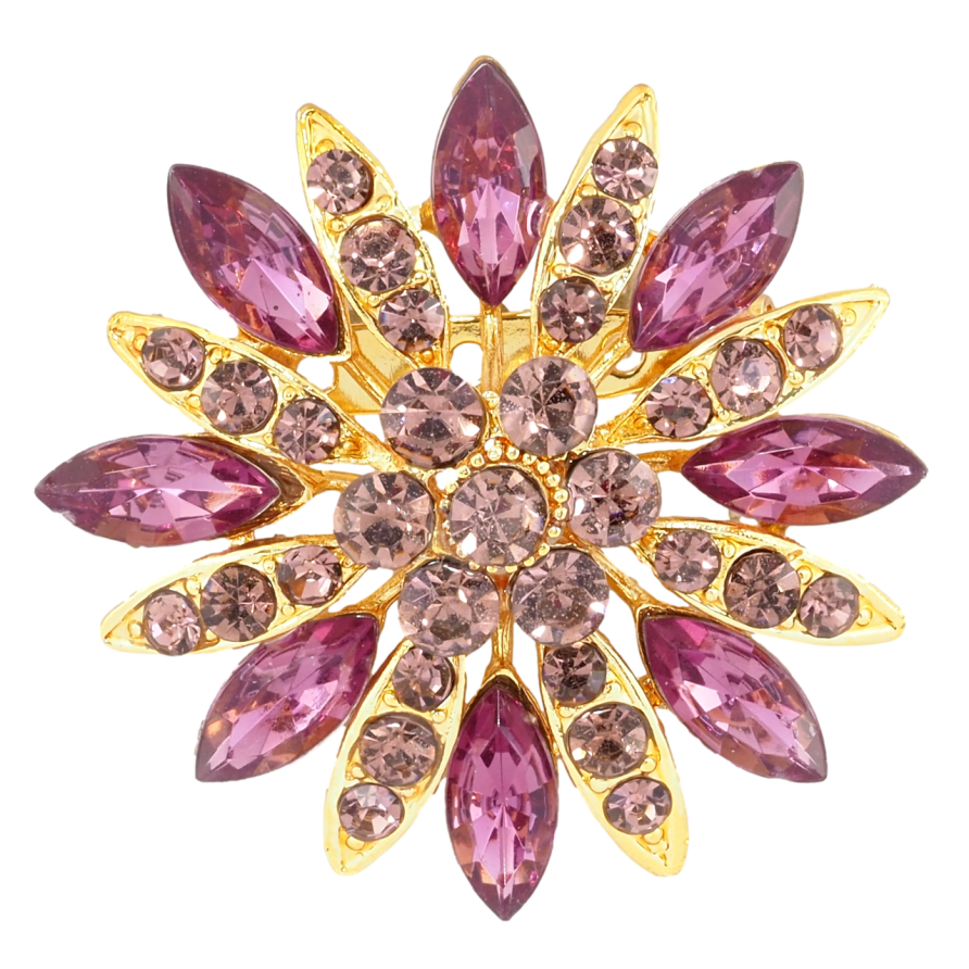 Брошь Цветок с бордовыми стразами фото №1