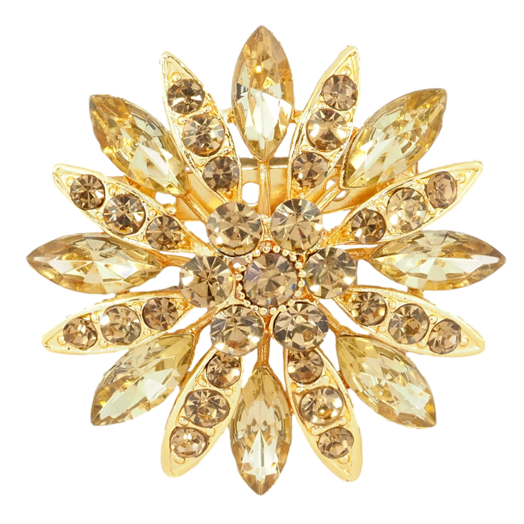 Брошь Цветок с золотистыми стразами фото №13