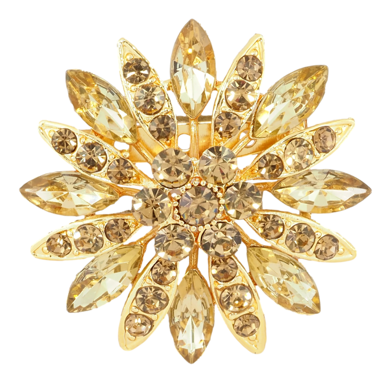 Брошь Цветок с золотистыми стразами фото №1