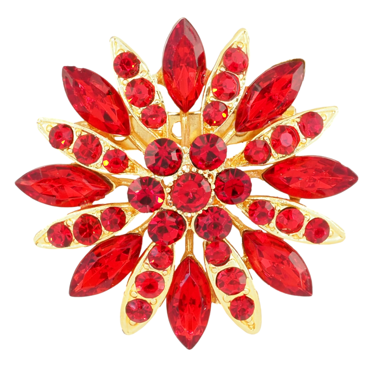 Брошка Квітка з червоними стразами фото №14