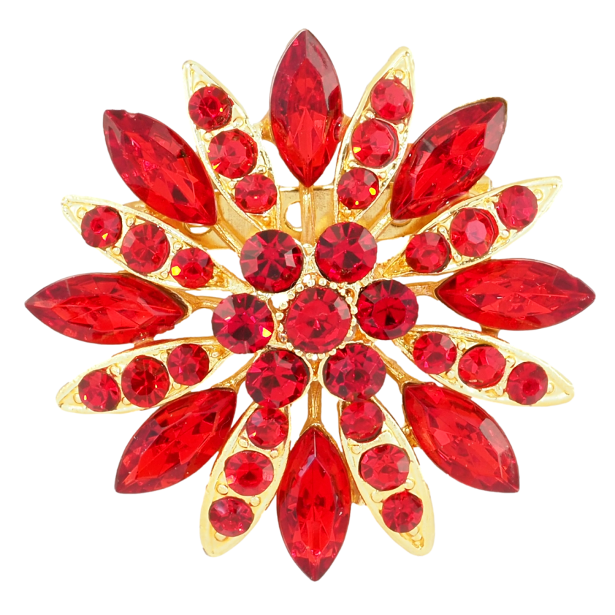 Брошка Квітка з червоними стразами фото №1