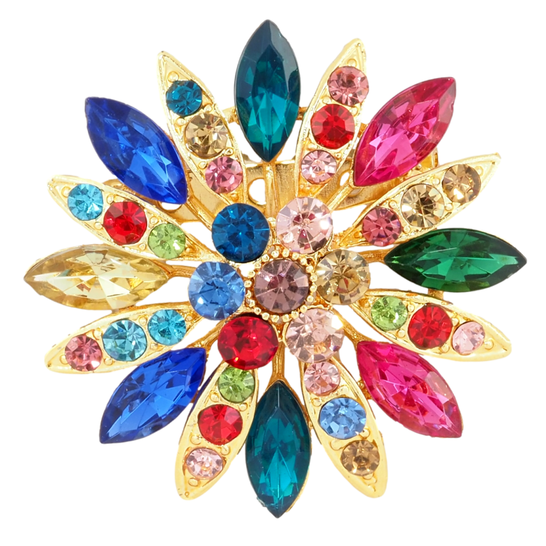 Брошь Цветок с разноцветными стразами фото №1