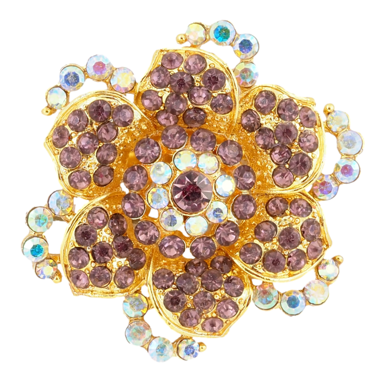 Брошь Цветок с бордовыми стразами фото №5