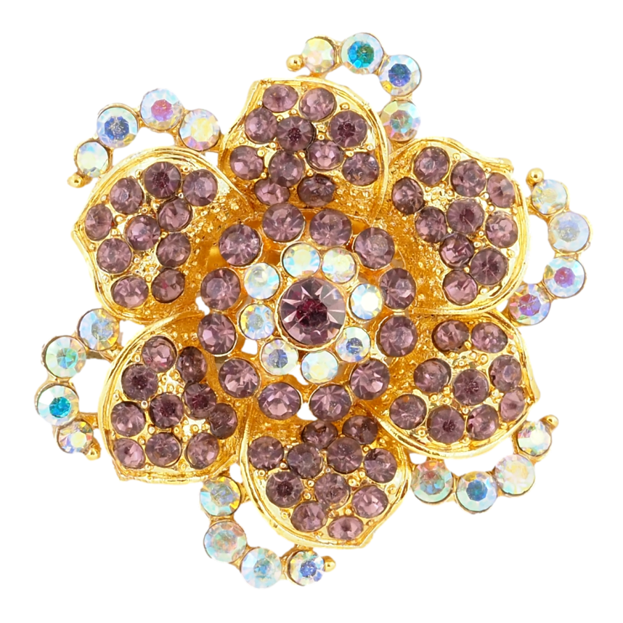 Брошь Цветок с бордовыми стразами фото №1