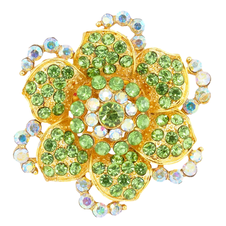 Брошка Квітка з зеленими стразами фото №25