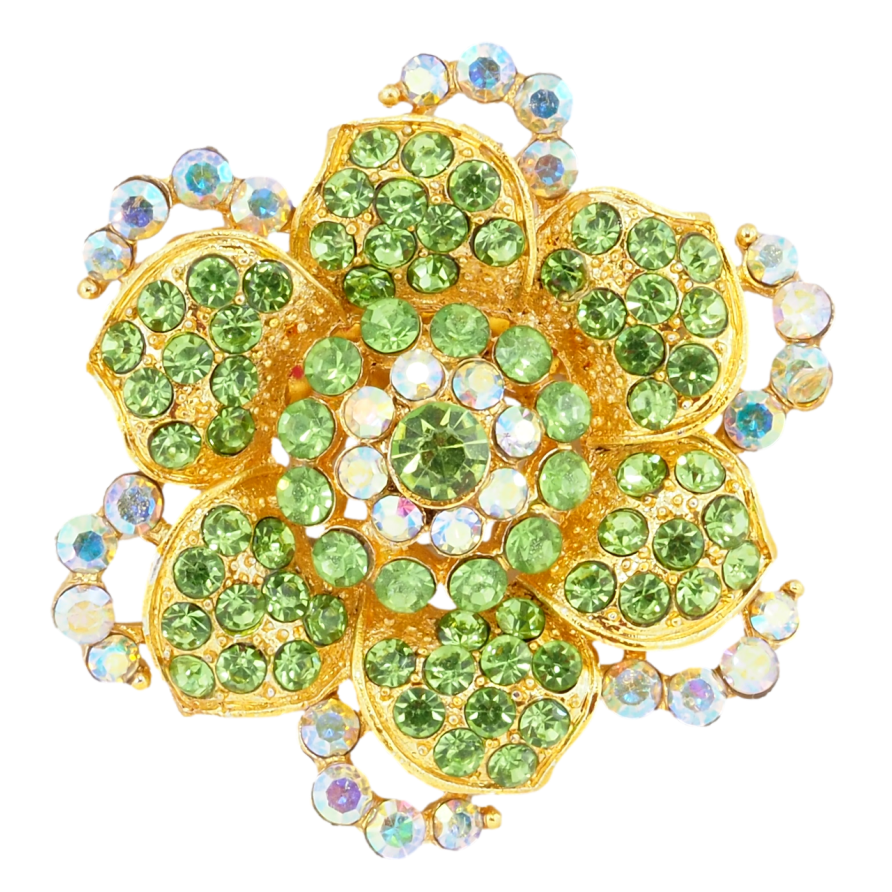 Брошка Квітка з зеленими стразами фото №1