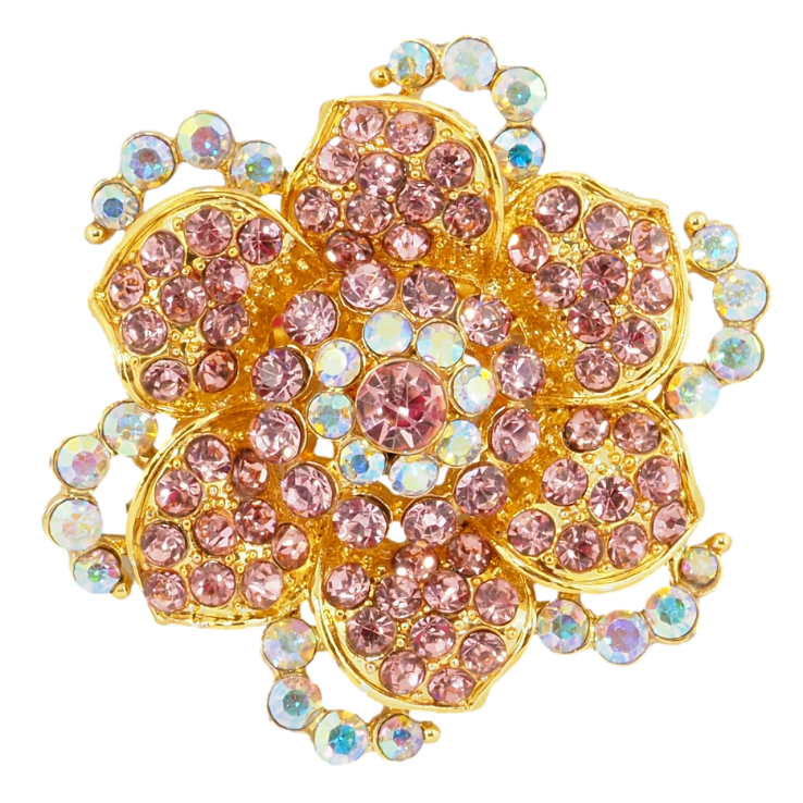 Брошь Цветок с розовыми стразами фото №7
