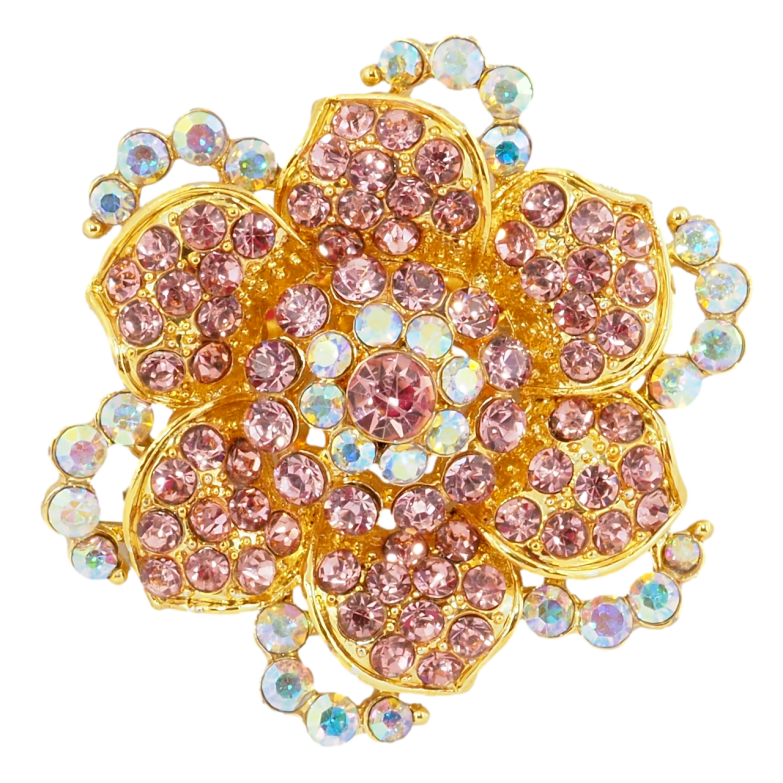 Брошка Квітка з рожевими стразами фото №1
