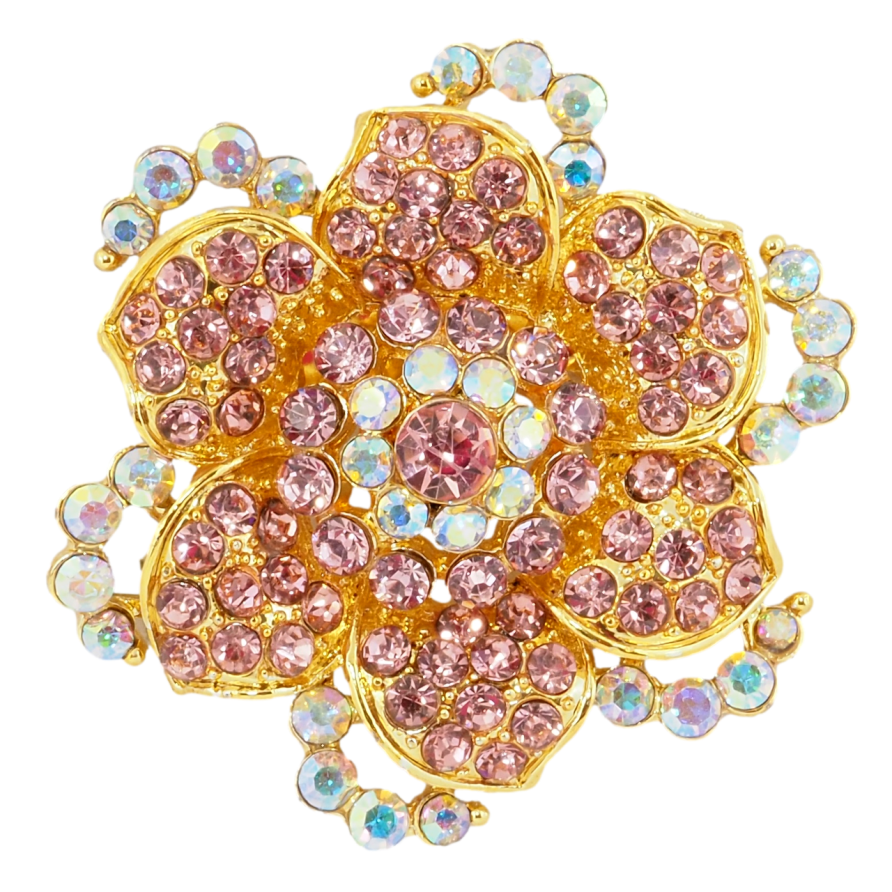 Брошь Цветок с розовыми стразами фото №1