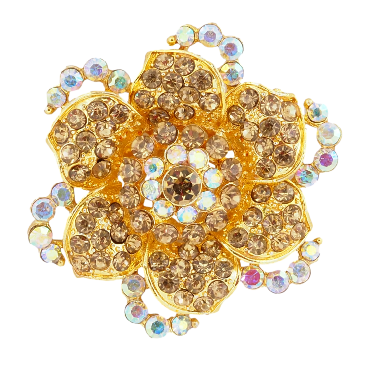 Брошка Квітка з золтистими стразами фото №22