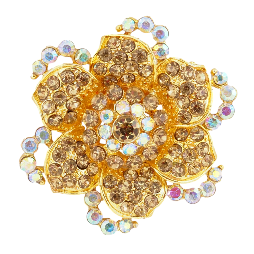 Брошка Квітка з золтистими стразами фото №1