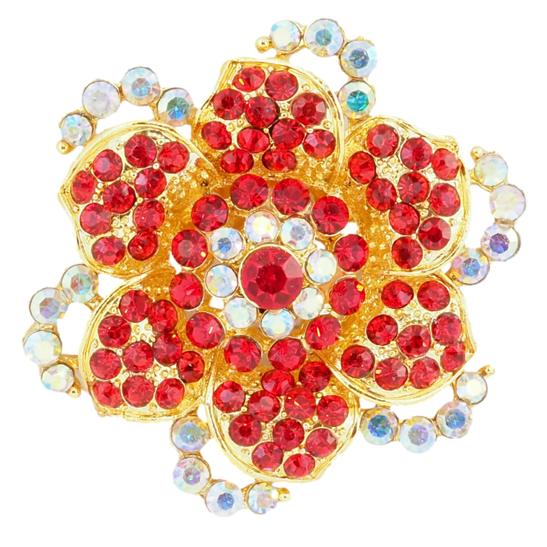 Брошь Цветок с красными стразами фото №1