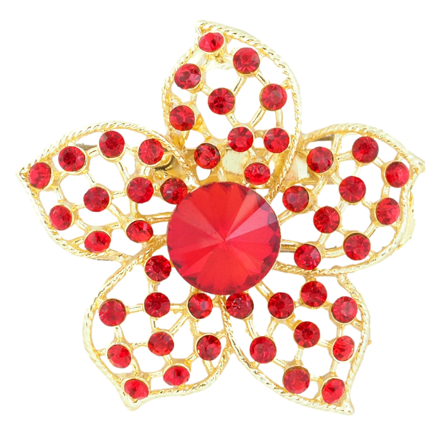 Брошка Квітка з червоними стразами ІРЖАВА ГОЛКА! фото №1