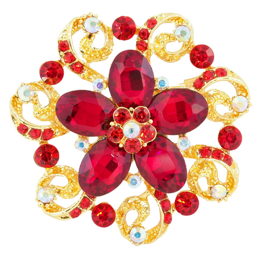 Брошь Цветок с красными стразами фото №1