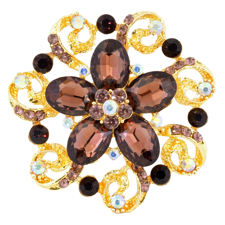 Брошь Цветок с бордовыми стразами фото №2