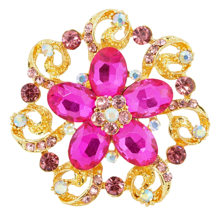 Брошь Цветок с розовыми стразами фото №17