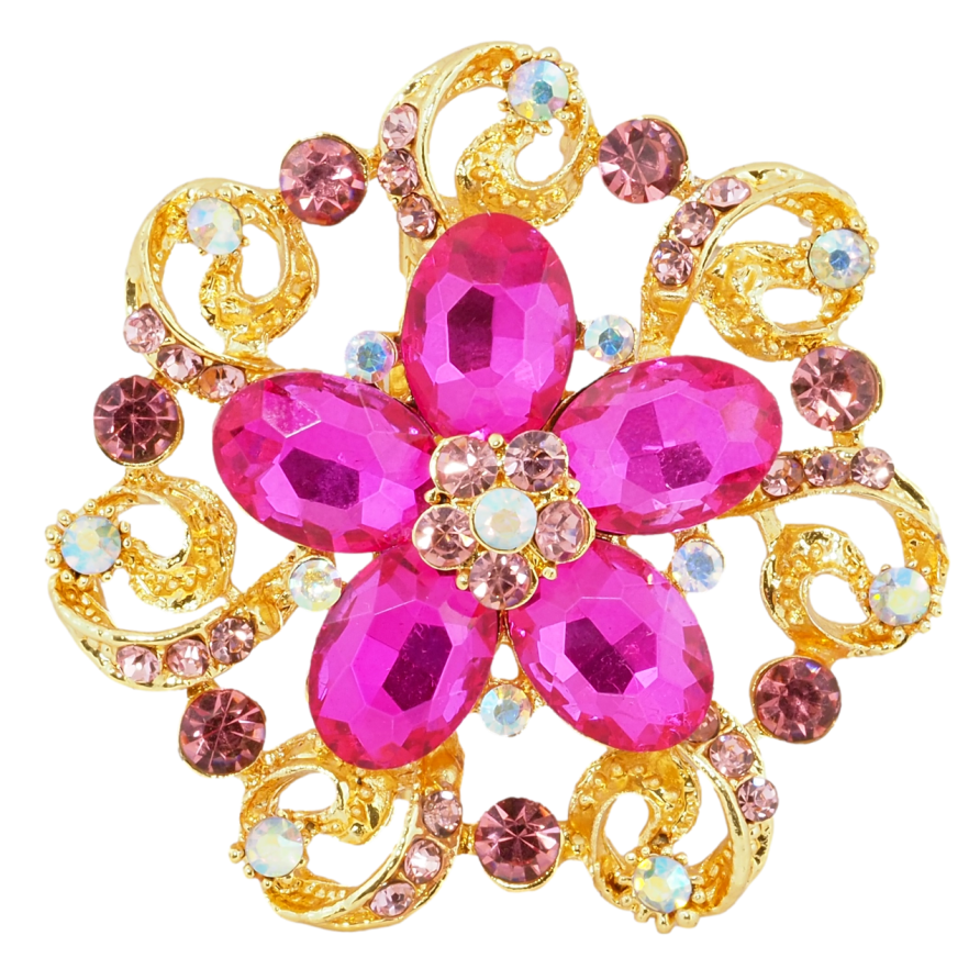 Брошь Цветок с розовыми стразами фото №1