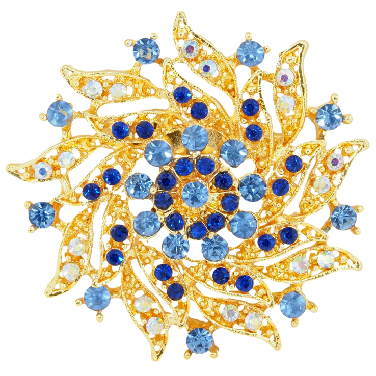 Брошка Квітка з синіми стразами фото №15