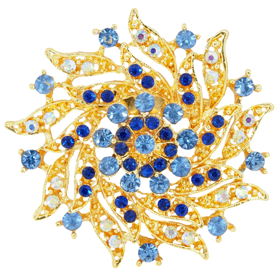 Брошка Квітка з синіми стразами фото №1