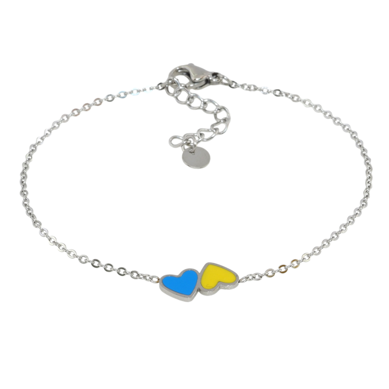 Браслет Xuping TTM Stainless Steel колір Родій Серця жовто-блакитні розмір 17.5-20.5см х 1мм фото №3