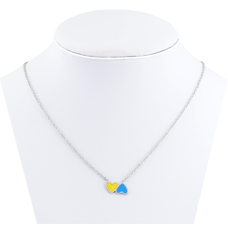 Підвіска на ланцюжку Xuping TTM Stainless Steel колір Родій Сердечки жовто-блакитні довжина 37-42см х 1мм фото №6 Підвіска на ланцюжку Xuping TTM Stainless Steel колір Родій Сердечки жовто-блакитні довжина 37-42см х 1мм фото №6