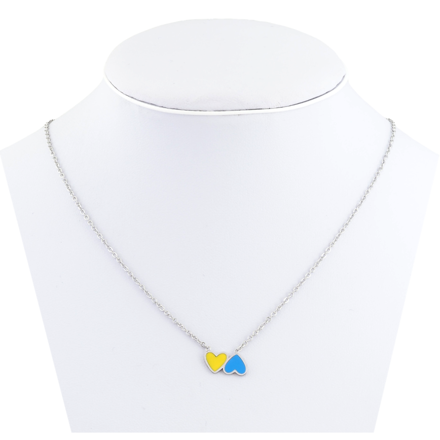 Підвіска на ланцюжку Xuping TTM Stainless Steel колір Родій Сердечки жовто-блакитні довжина 37-42см х 1мм фото №1