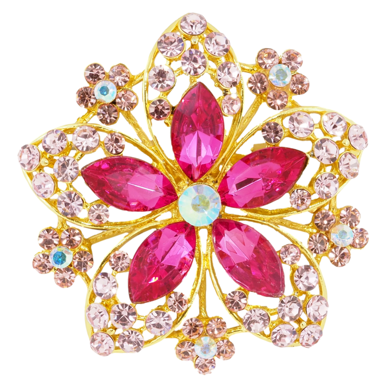 Брошь Цветок с розовыми стразами фото №1