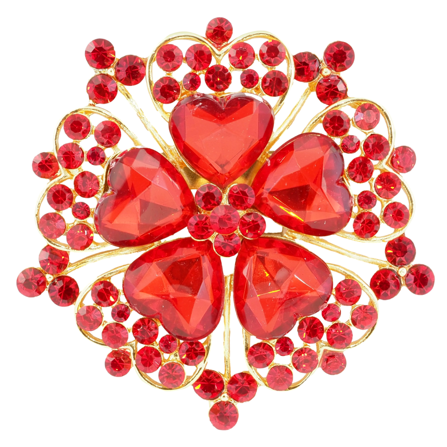 Брошка Квітка з червоними стразами фото №1