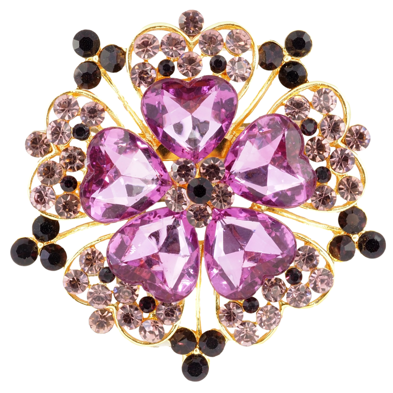 Брошь Цветок с бордовыми стразами фото №1