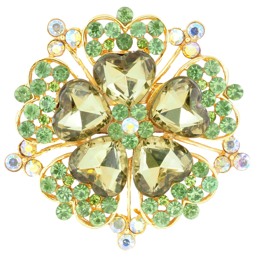 Брошь Цветок с зелеными стразами фото №1