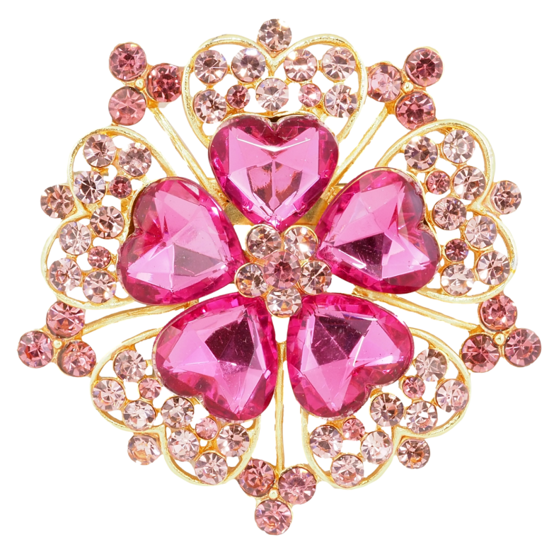 Брошка Квітка з рожевими стразами фото №2