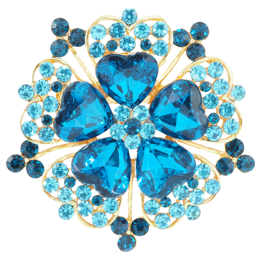 Брошка Квітка з бірюзовими стразами фото №1