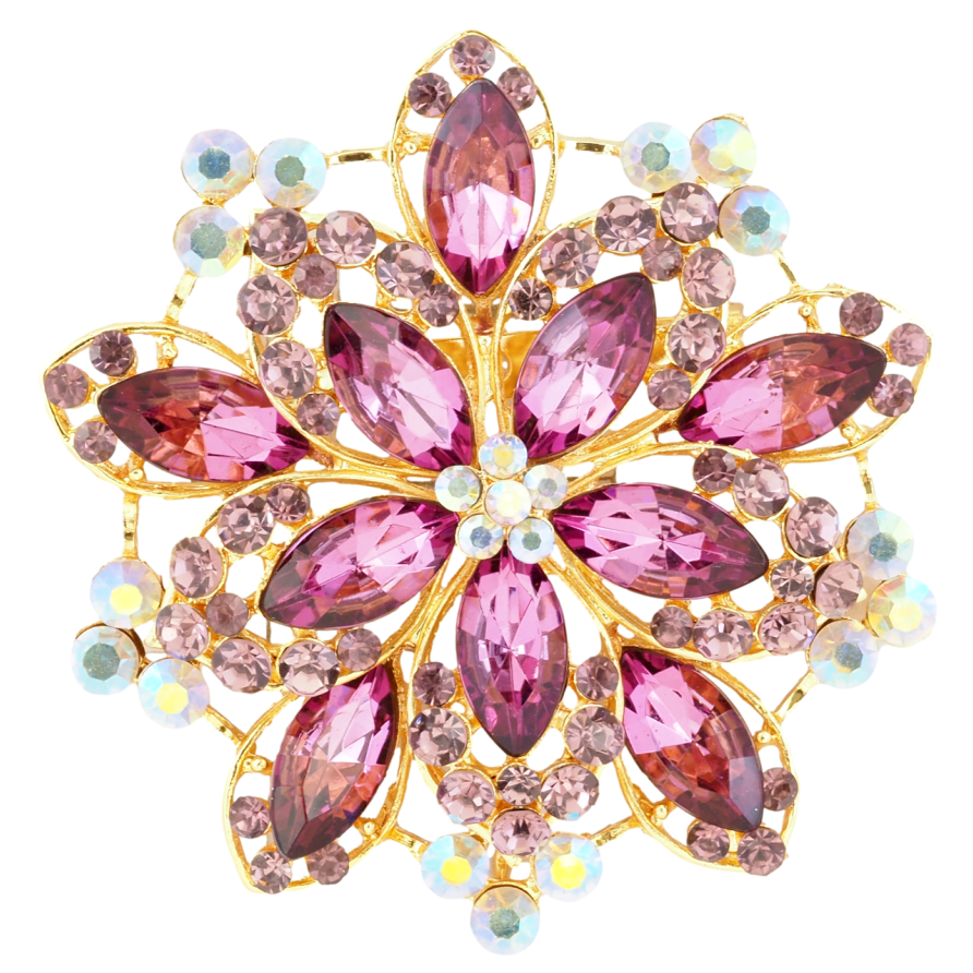 Брошь Цветок с бордовыми стразами фото №1