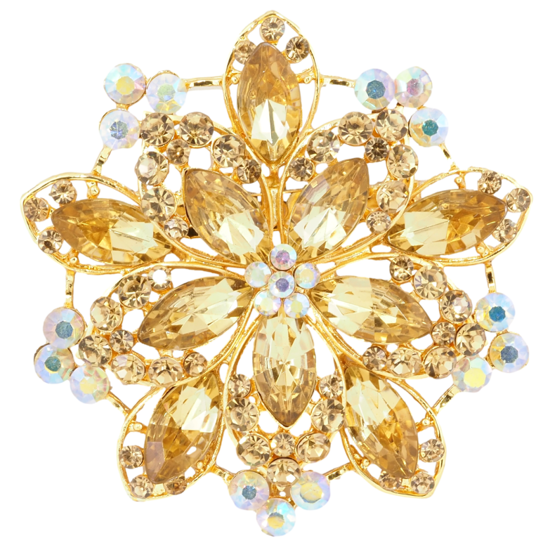 Брошка Квітка з золотистими стразами фото №1