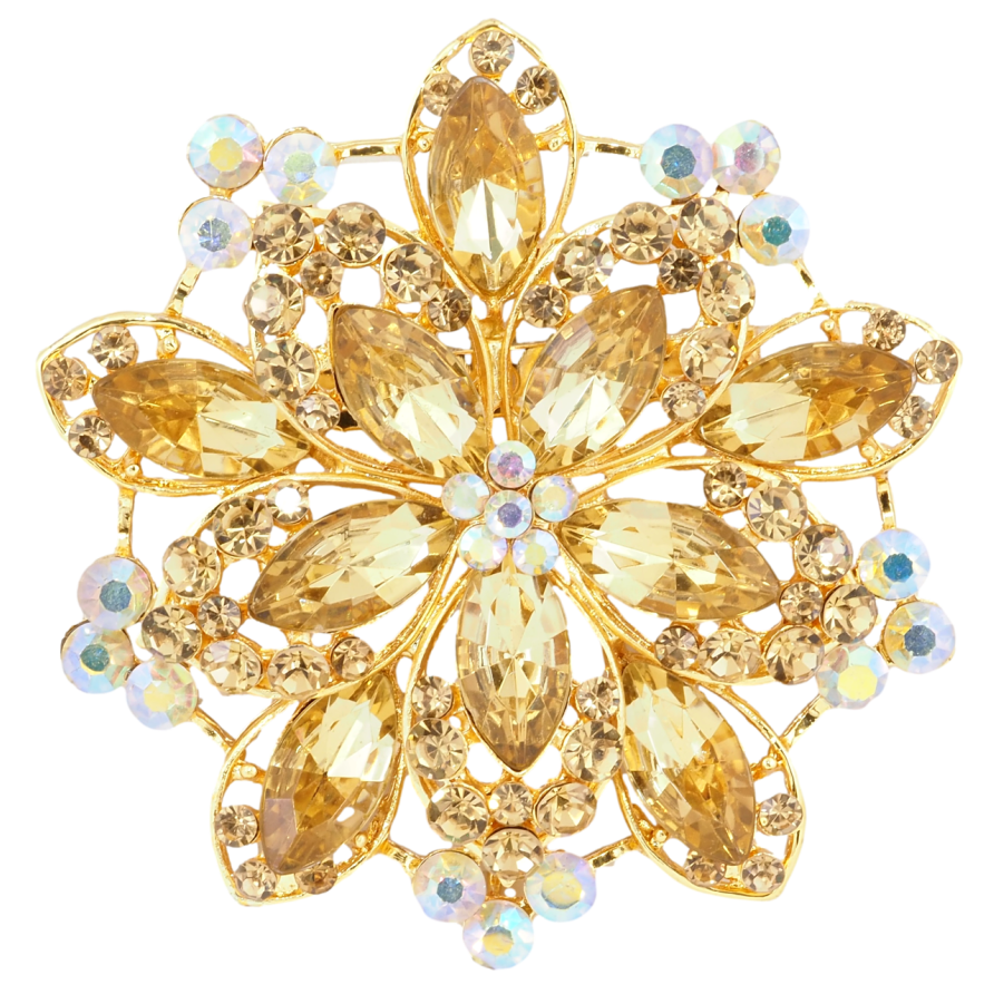 Брошь Цветок с золотистыми стразами фото №1