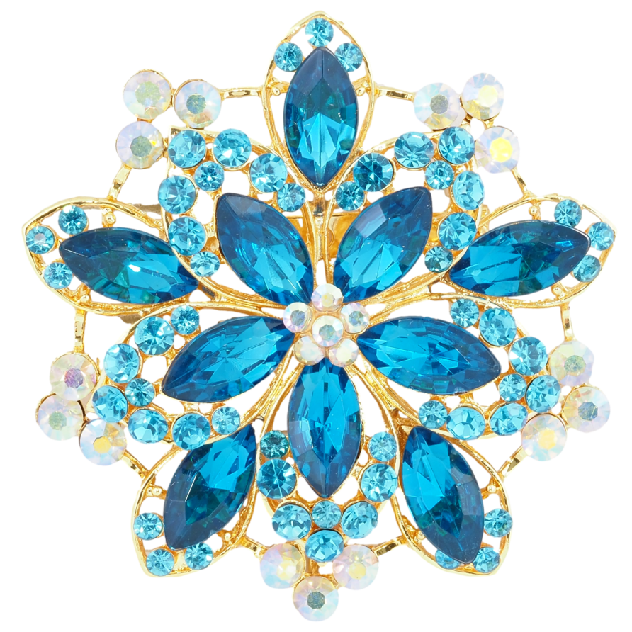 Брошь Цветок с бирюзовыми стразами фото №1