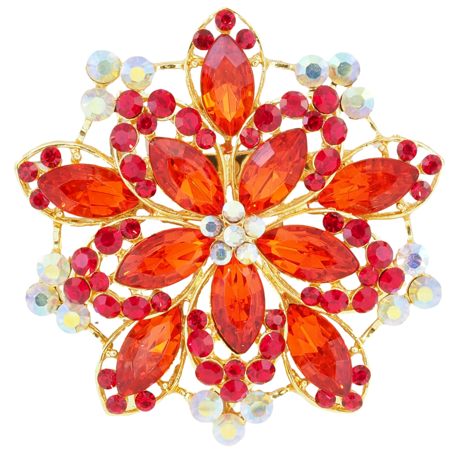Брошка Квітка з червоними стразами фото №1
