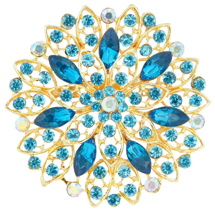 Брошь Цветок с бирюзовыми стразами фото №11