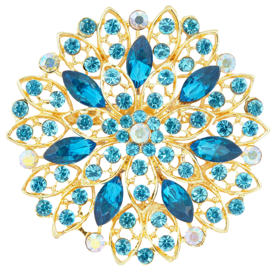 Брошь Цветок с бирюзовыми стразами фото №1
