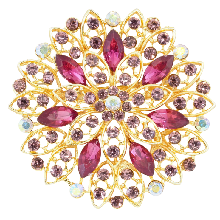 Брошка Квітка з бордовими стразами фото №15