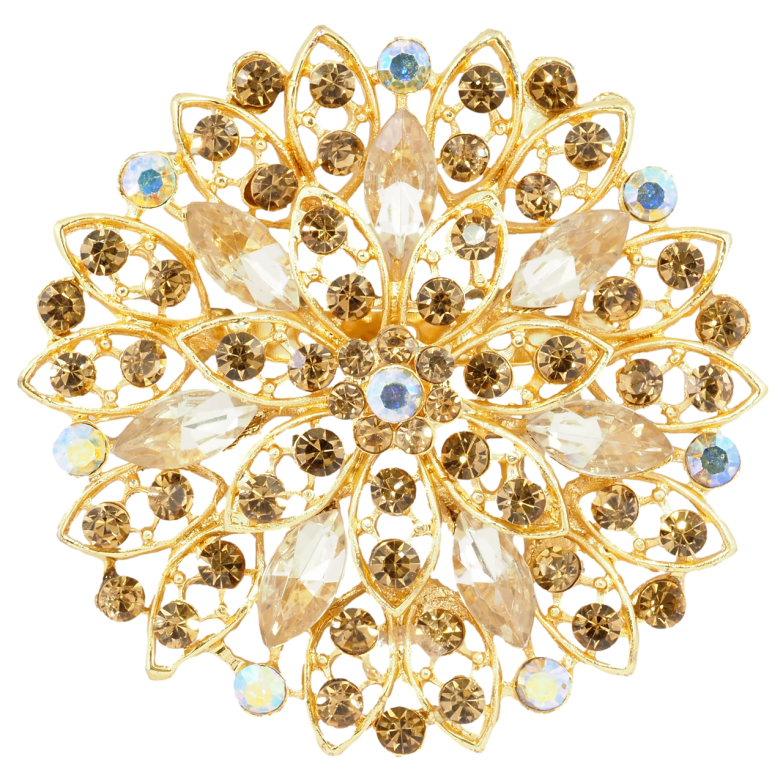 Брошка Квітка з золотистими стразами фото №1