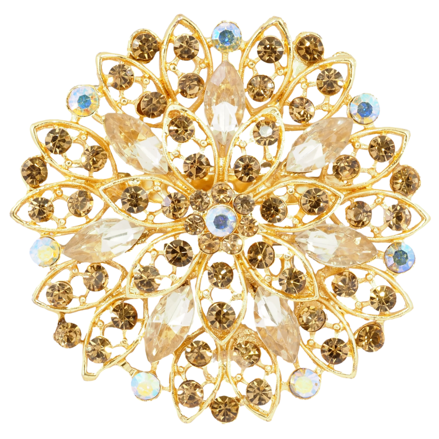 Брошь Цветок с золотистыми стразами фото №1