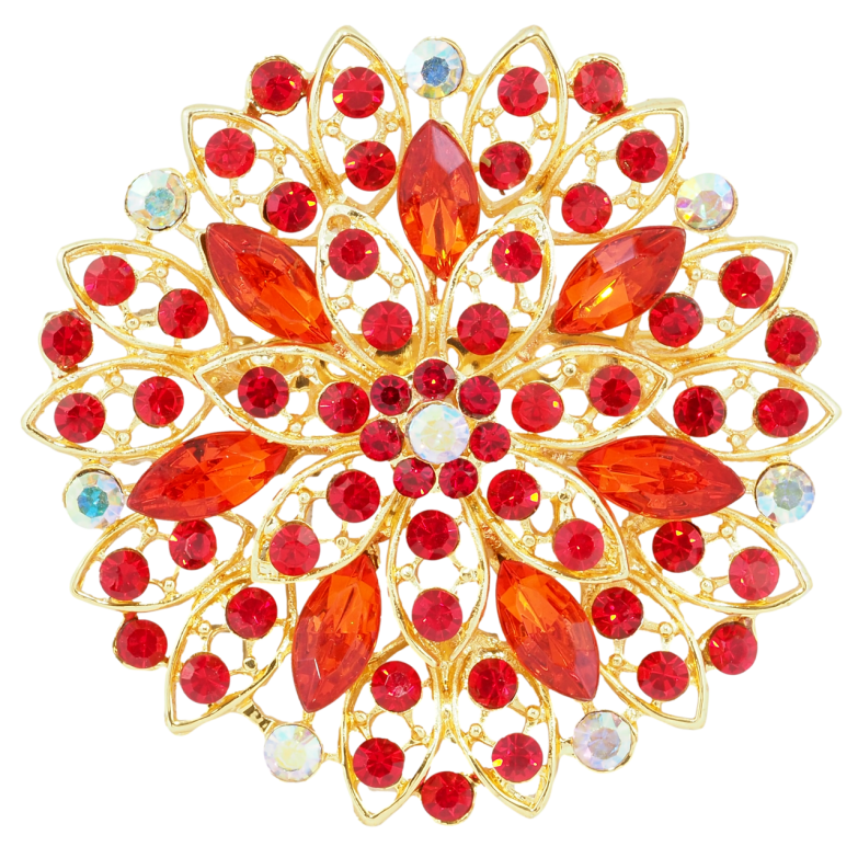 Брошка Квітка з червоними стразами фото №1