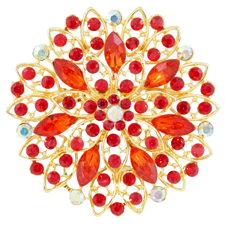 Брошь Цветок с красными стразами фото №1
