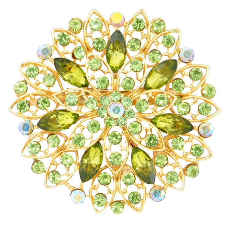 Брошь Цветок с зелеными стразами фото №23