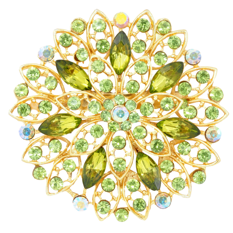 Брошь Цветок с зелеными стразами фото №1
