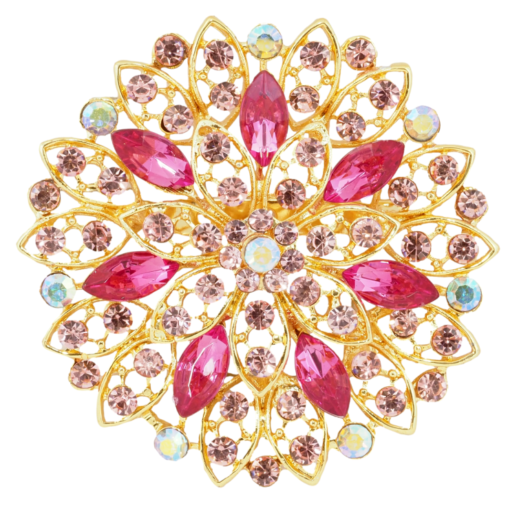 Брошь Цветок с розовыми стразами фото №11